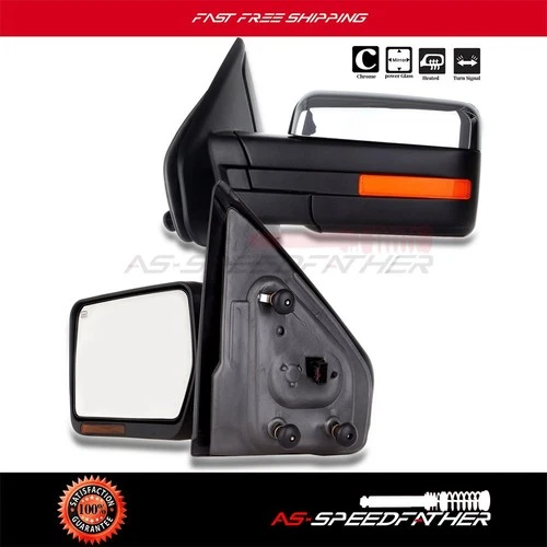 Side View Mirrors Power Heated Puddle Signal Chrome Fits 2004 - 2014 Ford F-150