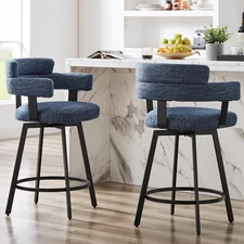 Counter Height Bar Stools with Full Back – Swivel Set of 2 Linen Padded , Metal