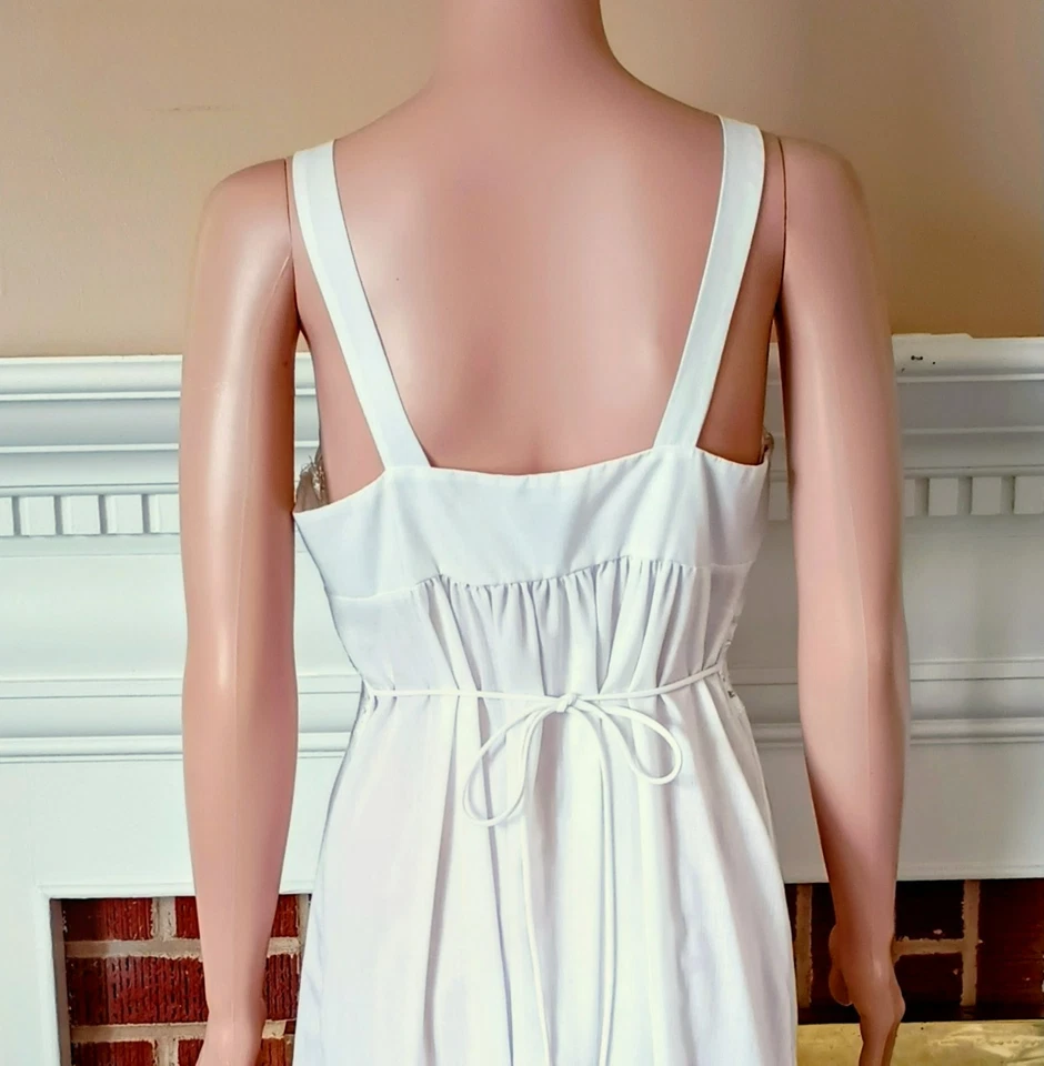 Maxi Camisón Lily of France Vintage S Blanco Encaje y Plisado Sin Mangas Foto 3 de 4