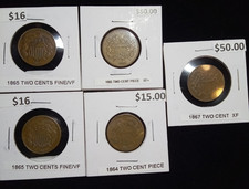 Two Cent Coin Lot Of 5 1864 1865 1867