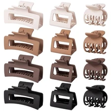 12 PCS Hair Clips for Women - 3 Styles Medium Small Claw Thin Brown 