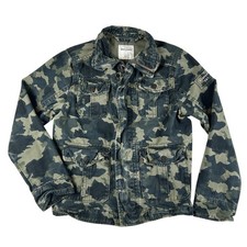 Abercrombie Kids Jacket Youth 12 Medium Green Camo Military Utility Zip Up Logo