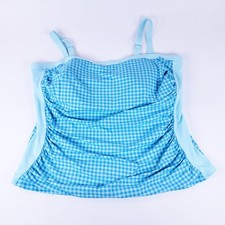 New Lands' End Plus Size Bandeau Tankini Top 522758 Paradise Aqua Gingham Aqua