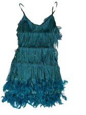 Women’s 2X Green Feather Party Dress