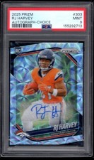 2025 PRIZM CHOICE SILVER #303 RJ HARVEY RC AUTO AUTOGRAPH 65/100 PSA 9 BRONCOS