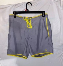 Original Penguin by Munsingwear Men's Swim Shorts Gray with Yellow Trim Size XL