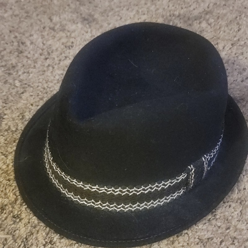 Men's Black Wool Felt Fedora Hat Size 7 3/8 Solid Pattern Dress Style