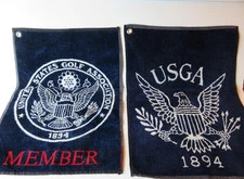 Lot of 2-1894 USGA Blue Pair Golf Towels USA Blue Logo Member Size 15x20" Bundle