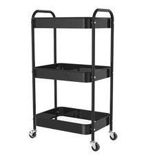 3-Tier Rolling Metal Storage Cart with Wheels, Multi-Functional Organizer for...