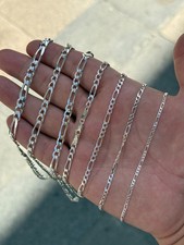 Real 925 Sterling Silver Mens Boys Figaro Solid Chain Necklace, Silver Chain