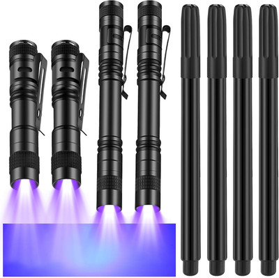 8 Pcs Black Light Markers Set 4 Invisible Ink Pen 4 Mini UV Flashlights Invisibl