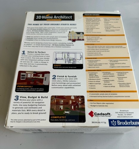 3D Home Architect Deluxe 5.0 Broderbund Sealed Disc Users Guide Complete Windows - Photo 2/5