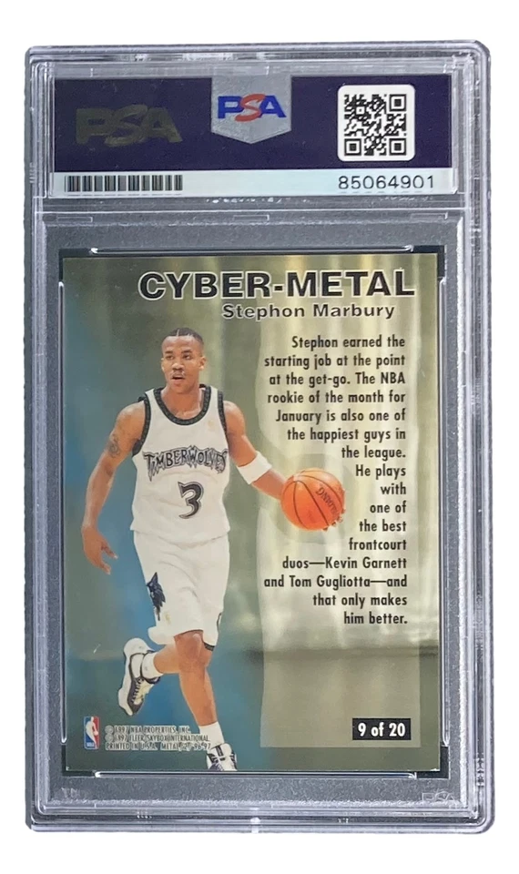 Stephon Marbury Signed 1997 Fleer #9 Timberwolves Rookie Card PSA/DNA - Image 2 of 4