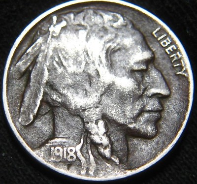 Full Horn XF DETAIL Very Dark 1918-D BUFFALO NICKEL 5¢ Free S&H BOOK $225 KV93NJ