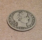 1914 D Barber Eagle US Quarter Dollar Silver Coin United States America