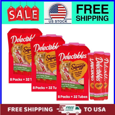 (3 pack) Hartz Delectables Squeeze Tuna and Salmon with Lickable, 32 Count