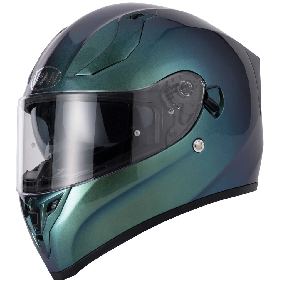 CASCO MOTO VCAN H128 CARA COMPLETA DOBLE VISERA PARASOL DEGRADADO VERDE AZUL Foto 4 de 4