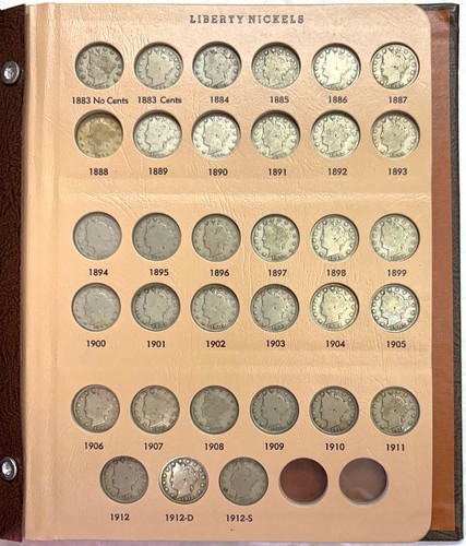 1883 - 1912 S COMPLETE 33 COIN US LIBERTY V NICKELS CIRCULATED SET IN DANSCO