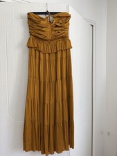 Ulla Johnson Gold Strapless Smocked Tiered Ruffle Maxi Dress Size M