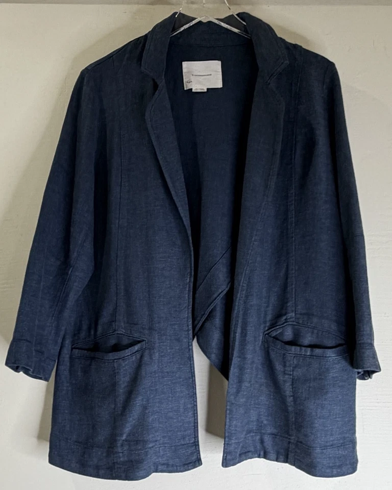 Blazer Anthropologie Busto 40" Talla Grande Mezcla de Lino Tejido Diseño Abierto Delantero Trasero Foto 2 de 4