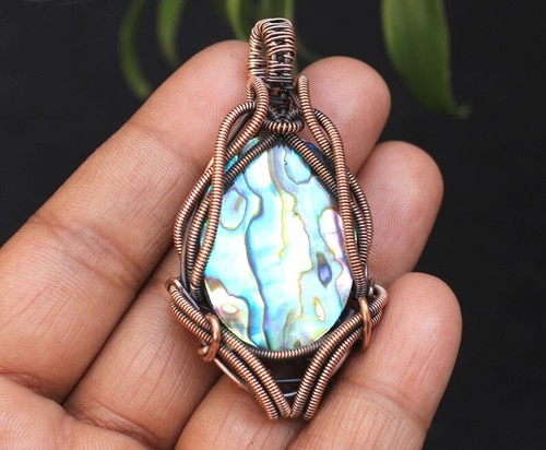 Dainty Abalone Shell Handmade Copper Wire Wrap Pendant Jewelry Gift For Her N11 - Foto 6 di 10