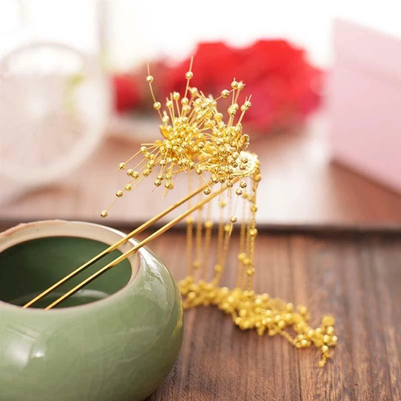 Chinese Style Bride Wedding Hair Ornaments Retro Tassel Headdress+Earrings Set - Image 4 of 4