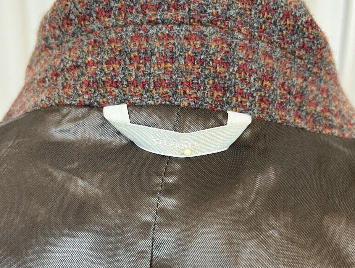Stefanel Italy Tweed Bomber Jacket Coat Size Small 44 IT Gray Red Tan Check image 6