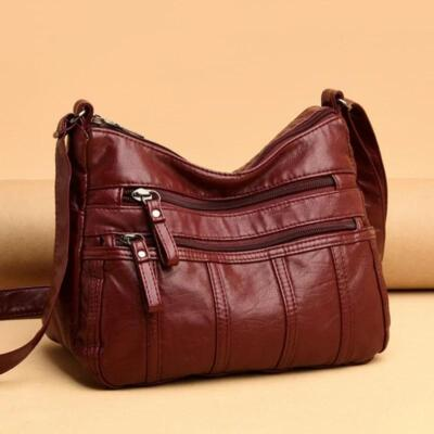 #ad #ad Women New Genuine Leather Brown Purse Shoulder Bag Pockets Cross Body Handbag