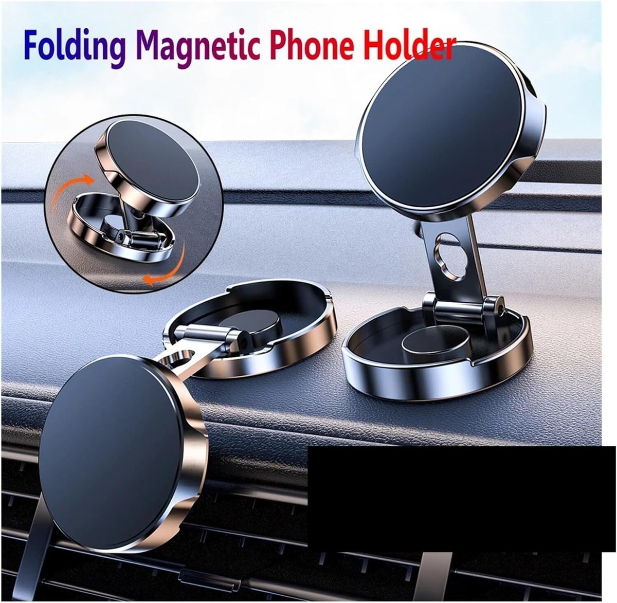 Magnetic Car Phone Holder - 360° Rotation, Foldable Dashboard/Windshield Mount, Universal Fit