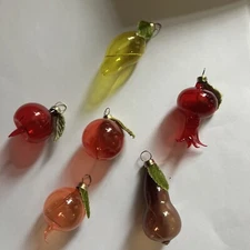 VINTAGE Blow Glass VEGETABLES & FRUIT Set of 6 Pc Ornaments