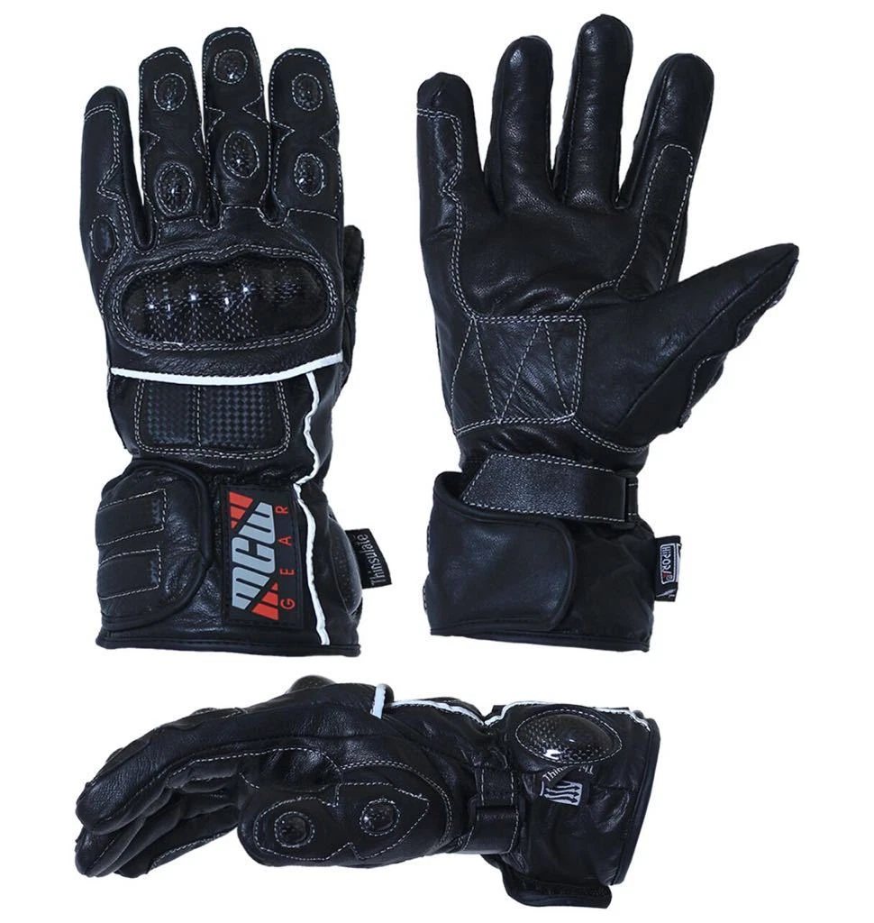 LEATHER MOTORBIKE MOTORCYCLE THERMAL WATERPROOF GLOVES CARBON KNUCKLE PROTECTION