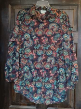 Sostanza 1990s Women's Large Button-Down Shirt Colorful Paisely Long Sleeve Top