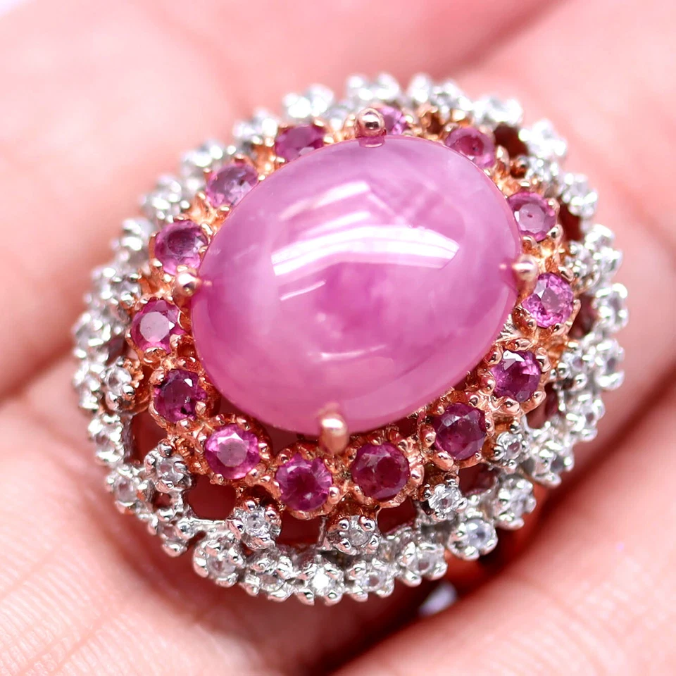 Gemstone 13 x 16 MM. Red Ruby & White Zircon Jewelry Ring 925 Silver Size 8.25 - Image 2 of 4