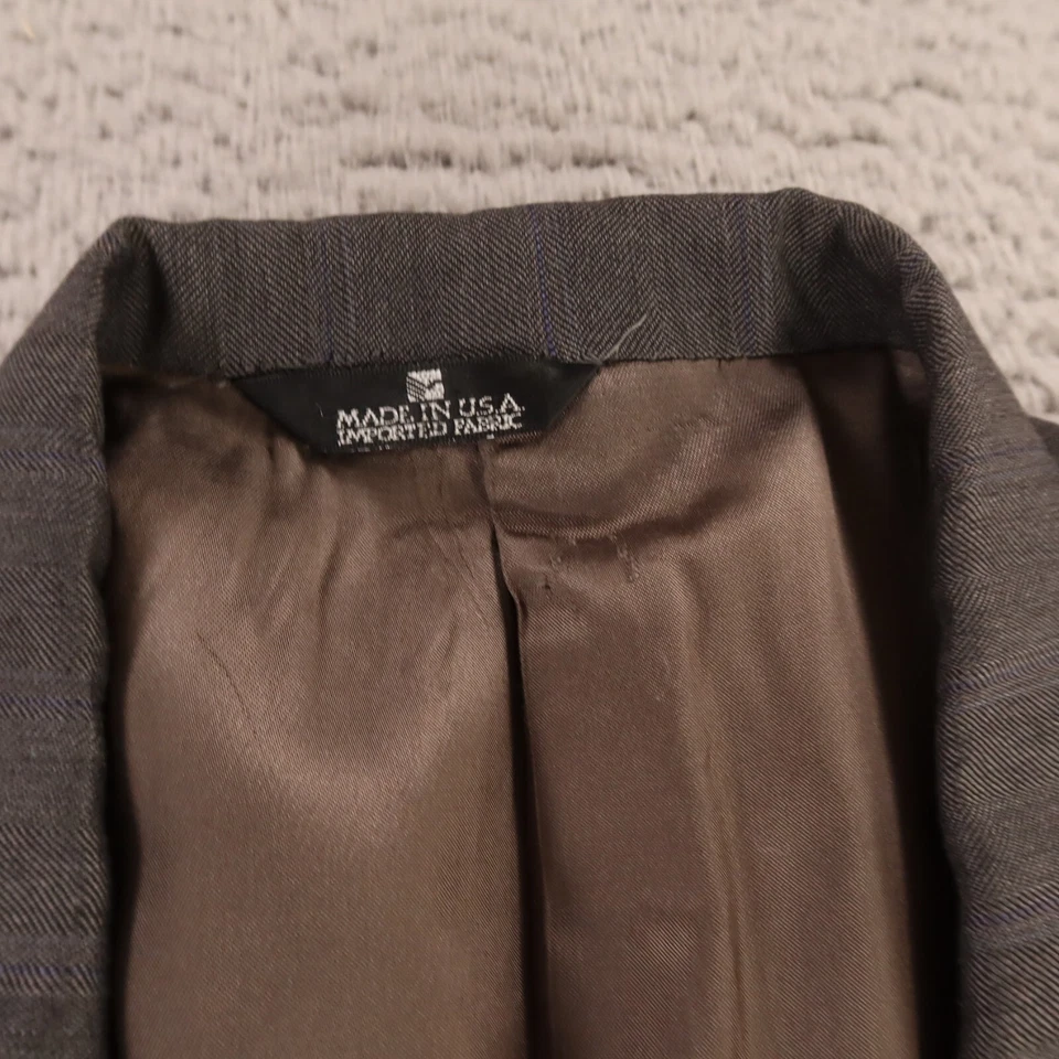 Chaqueta Perry Ellis XL Gris Marrón Azul Rayas Espiga 100% Lana EE. UU. 46R Foto 3 de 4