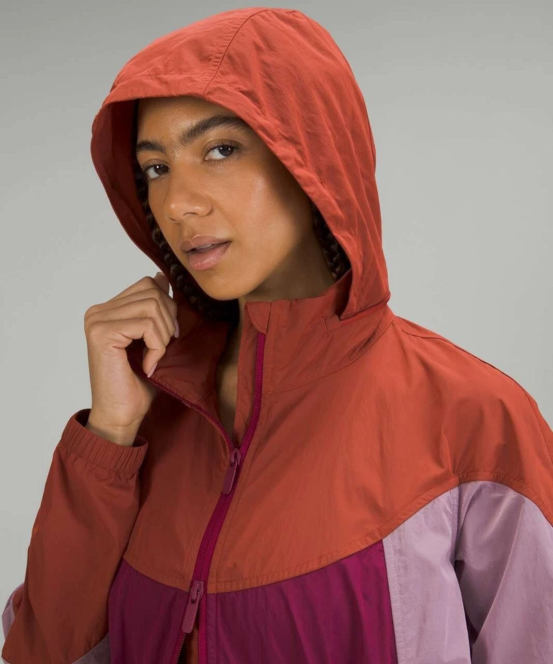 Lululemon Evergreen Long Hooded Windbreaker Red Rock Pink Peony Pomegranate Sz 4 - Image 4 of 4