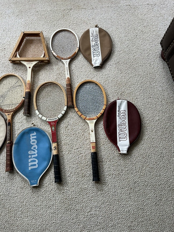 Lot Of 5 Vintage Wood Tennis Racquets Slazenger Spalding Wilson Antique ...