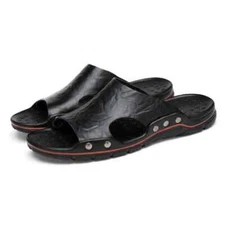 Fashion Mens Sandals PU Leather Classic Slippers Soft Black EVA Slides Shoes