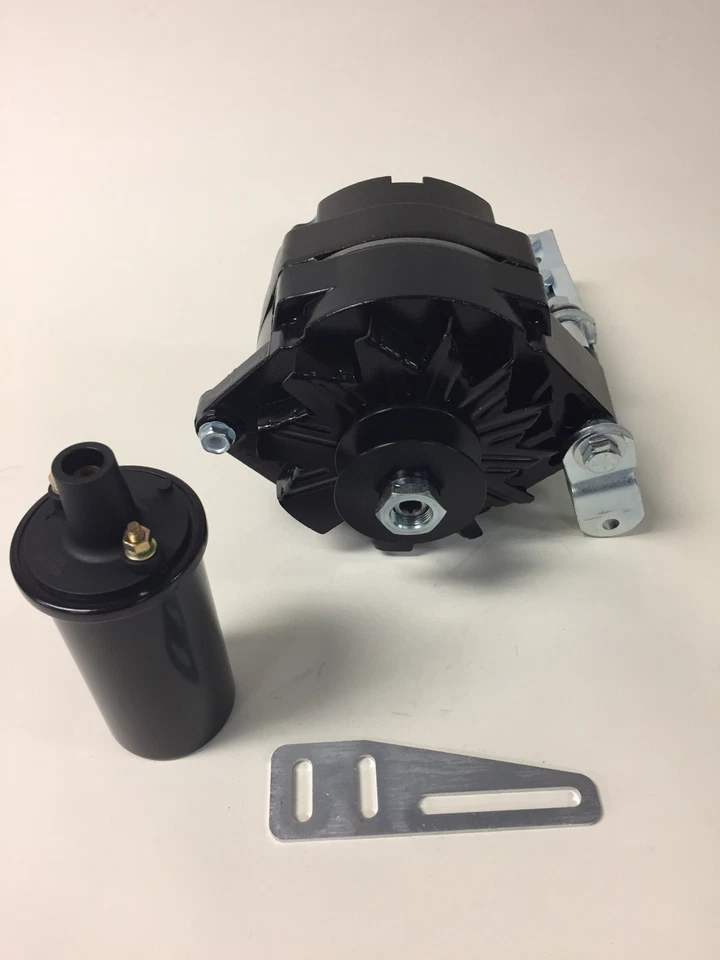 New Willys Jeep Black Alternator One 1 Wire 12V 65A, 5/8" Pulley, Bracket, Coil - Изображение 3 из 4
