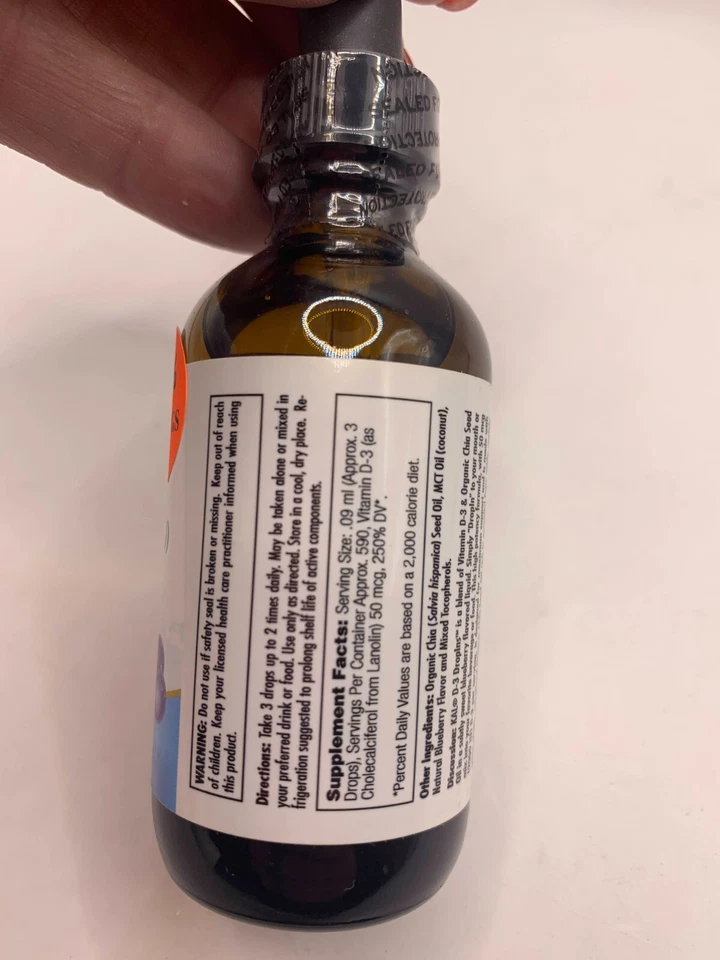 KAL Brand Liquid D-3 Vitamin Drops 50 mcg 2000 IU Grape Flavor 1.8 Fl Oz - Image 3 of 4