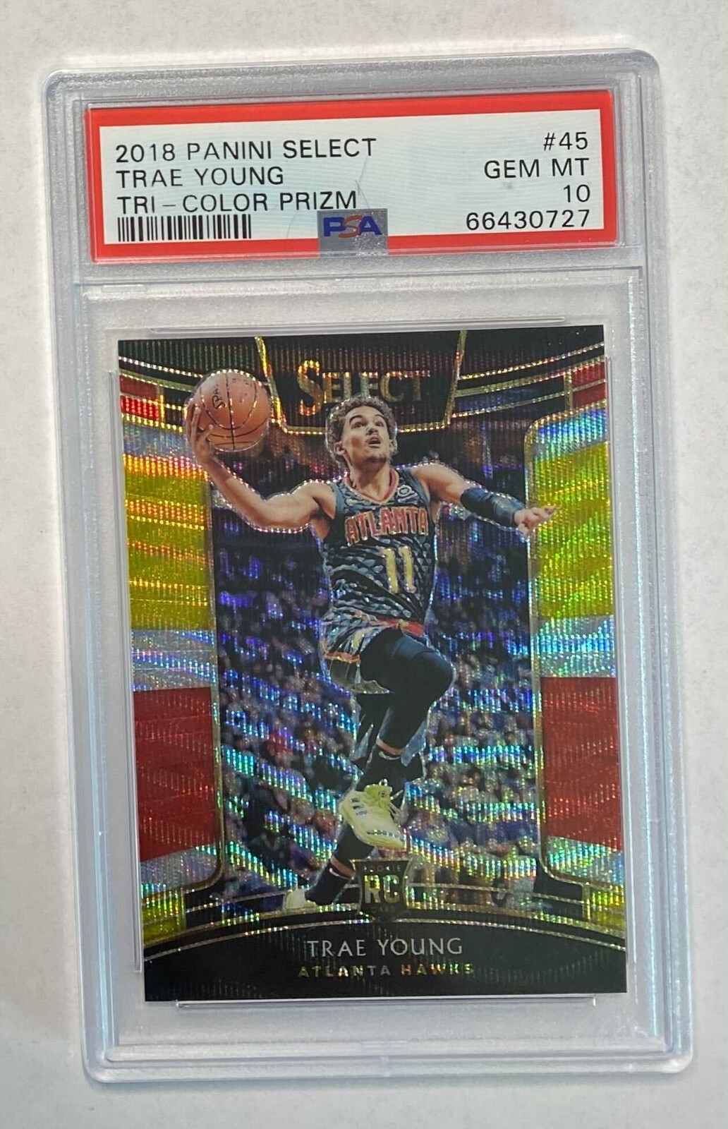 2018 Panini Select Tri-Color Trae Young Rookie PSA 10 GEM MT RC SP RC #45 Hawks