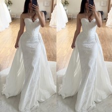 Mermaid Wedding Dress with Detachable Train Strapless Lace Applique Bridal Gown