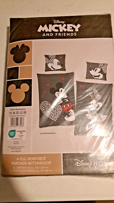 4 -teilige ''Mickey & Minnie Mouse'' Mouse Disney Wende-Bettwäschegarnitur Schwarz