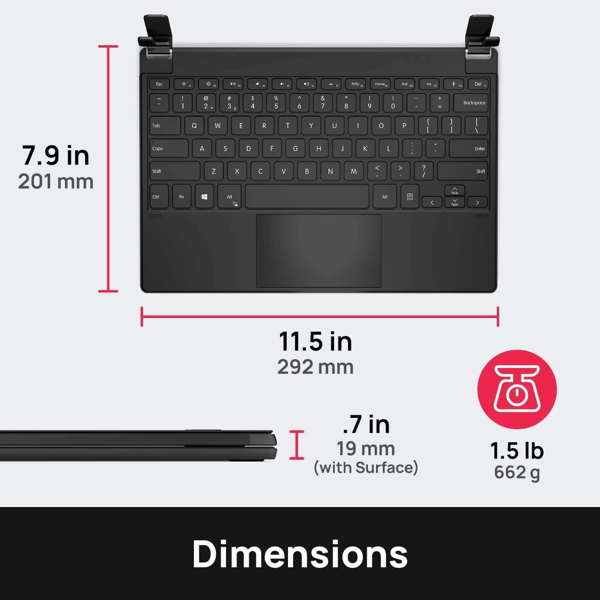 Brydge 12.3 Pro+ Wireless Keyboard with Trackpad for Surface Pro 7