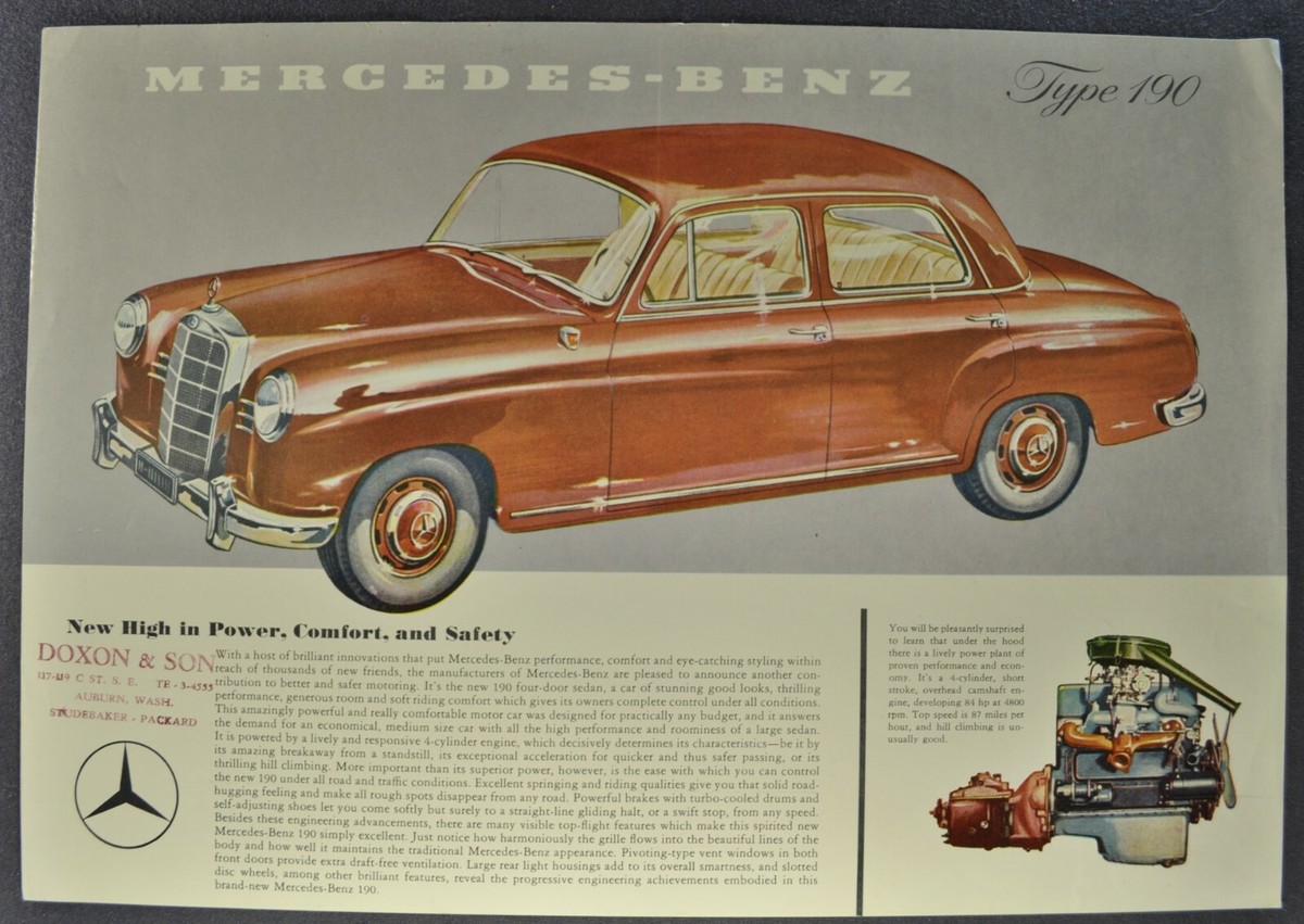 1958 Mercedes Benz Type 190 Sedan Sales Brochure Sheet Excellent