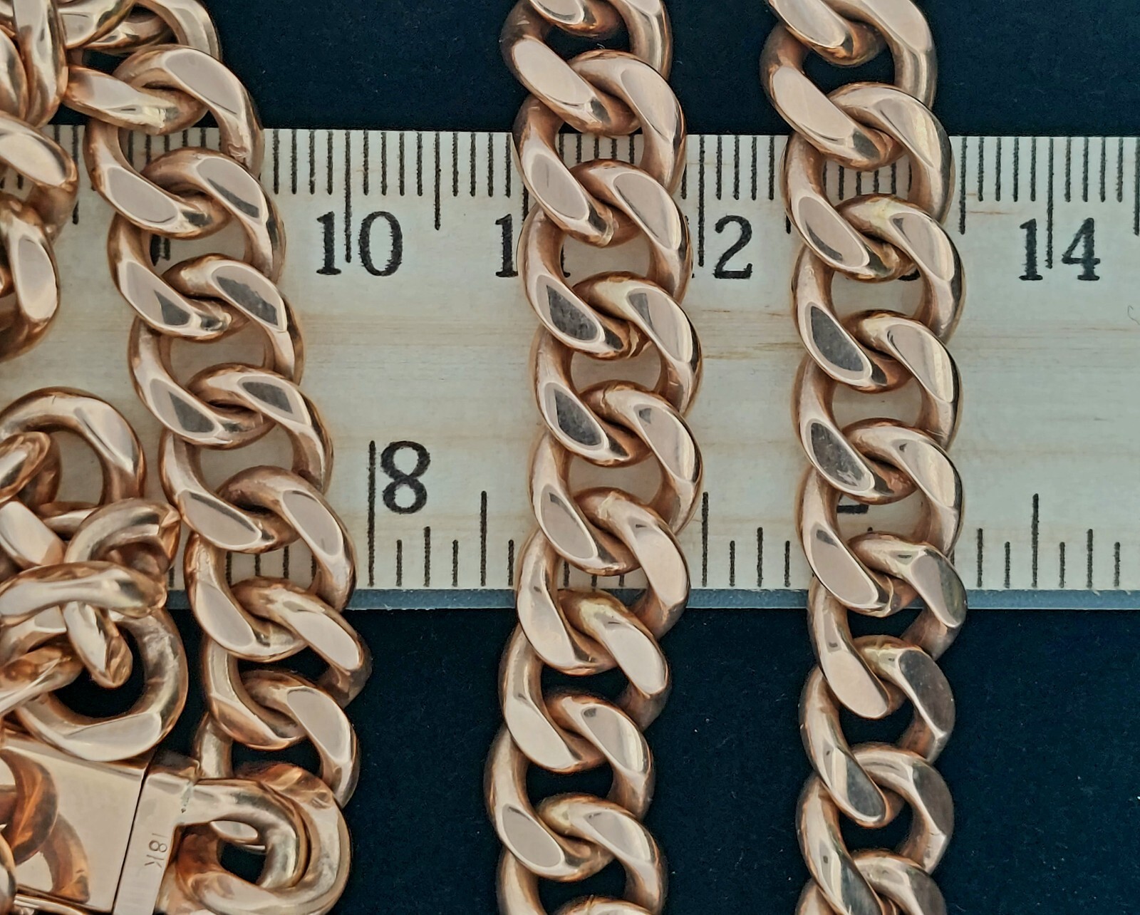 18k Solid Rose Gold Cuban Link Men's Set Chain 25" and Bracelet 8