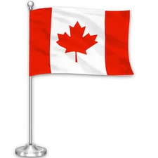 G128 Canada Canadian Deluxe Desk Flag Set 8.5x5.5 In Printed 300D Polyester