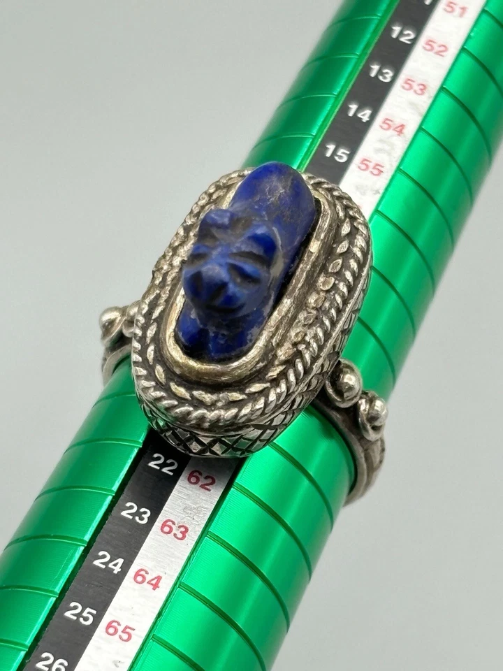 Anello stile romano lapislazzuli leone incastonato su argento vintage 11 gram... - Immagine 4 di 4
