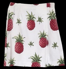 Talbots Pencil Skirt Stretch Tropical Pink Pineapple Front Pleat Ivory Size 8