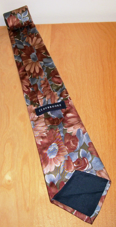Corbata Claybrooke marrón y azul floral de seda para hombre 56" de largo x 3,75" de ancho (D479) Foto 3 de 4