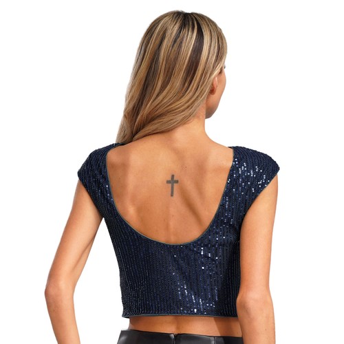 Damen Oben Zuschneiden Dressy T-Shirt Einfarbige Farbe Oberteile Bankett Ladies - Picture 24 of 74
